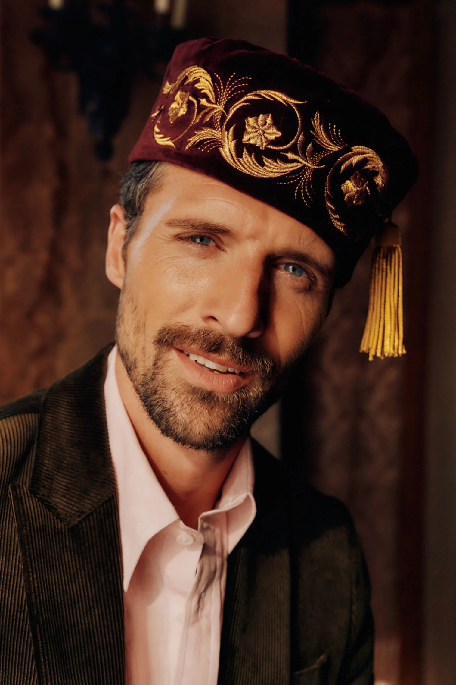 Burgundy Embroidered Smoking Cap - Image 2