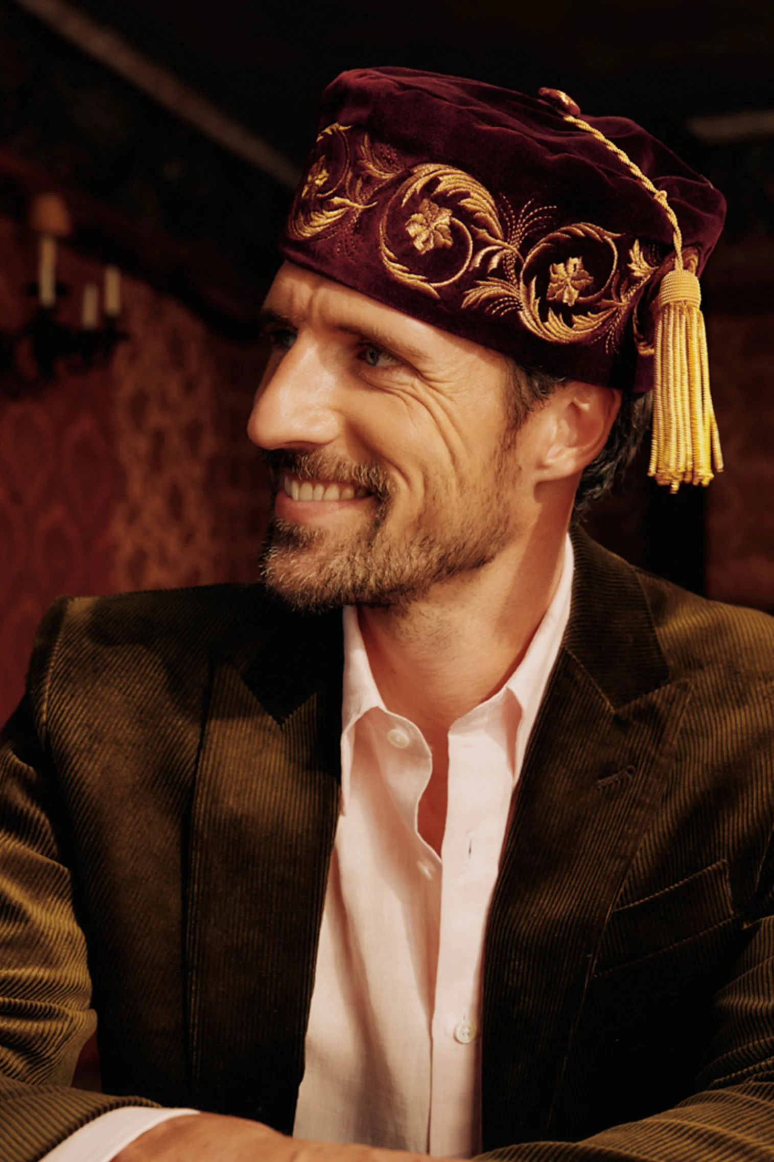 Burgundy Embroidered Smoking Cap - Image 3