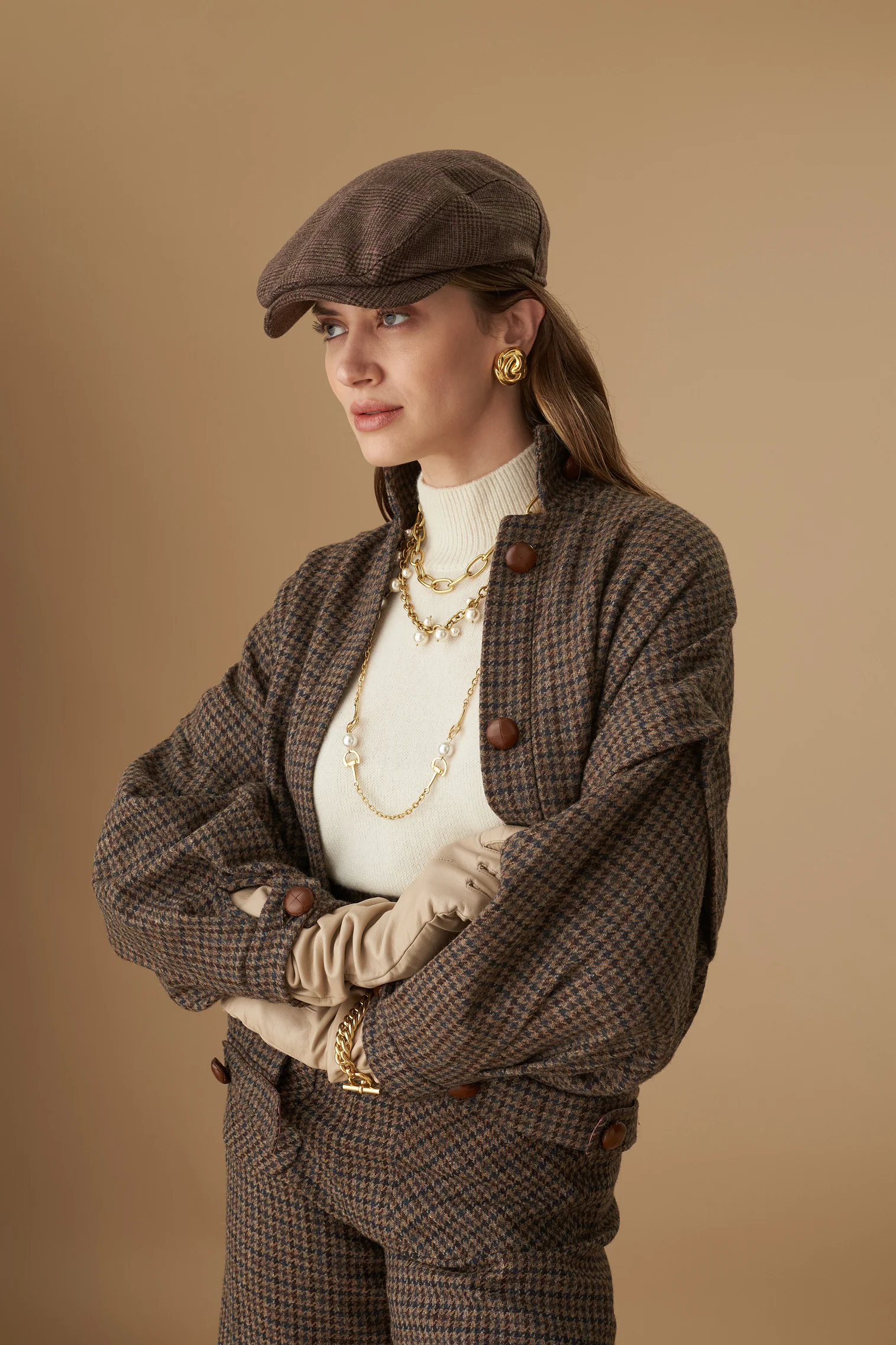 Lynton Glen Check Brown Flat Cap - Image 6