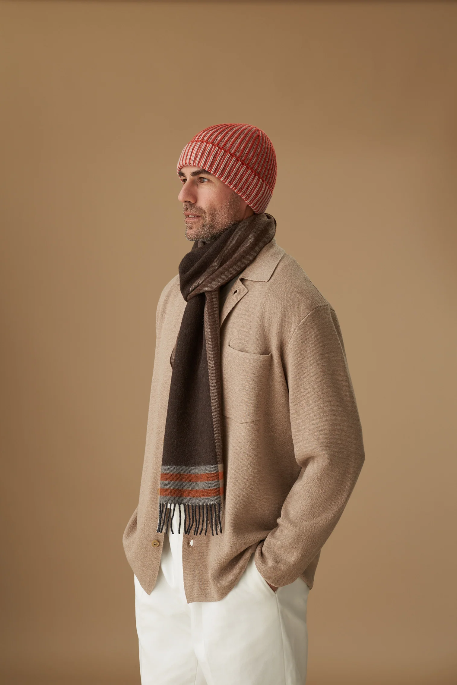 Two-Tone Cashmere Ski Orange Beanie - Image 3
